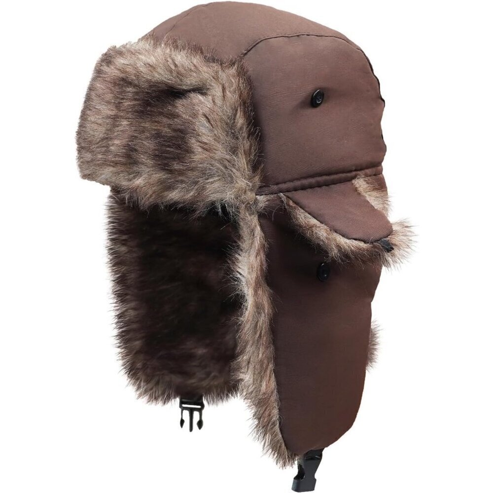 Men Coffee ONWAY Faux Fur Trapper Hat Cozy Winter Ear Flaps Hat